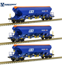 Sudexpress S659002 - Zestaw 3 wagonów towarowych samowyładowczych typu Tanpps, Wascosa,epoka VI, H0