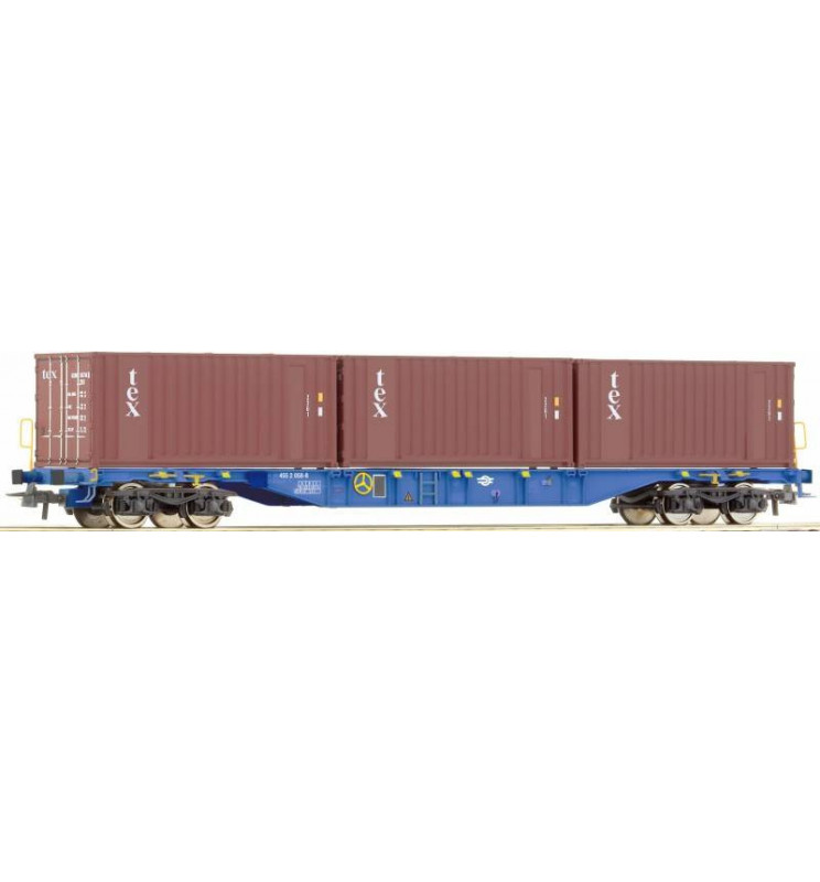 Roco 76919 - Wagon platforma MAV + 3 kontenery 20'