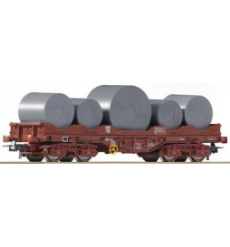 Roco 76993 - Wagon platforma do przewozu rolowanej blachy RENFE z ładunkiem
