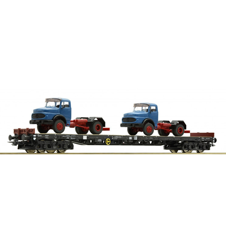 Roco 67303 - Wagon platforma RS z dwoma ciągnikami siodłowymi, DB