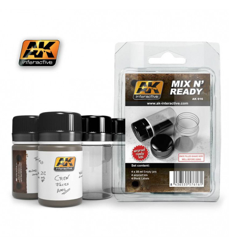 AK-616 - MIX N READY - Enamel (4 Empty 35ml jars WHITH LABELS) ( AK Interactive AK616 )