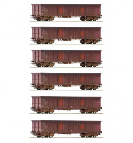Roco 75975 - Zestaw 6 wagonów Eanos DB-AG fabrycznie patynowanych