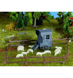 Vollmer 47717 - N Shepherds carriage with flock of sheep