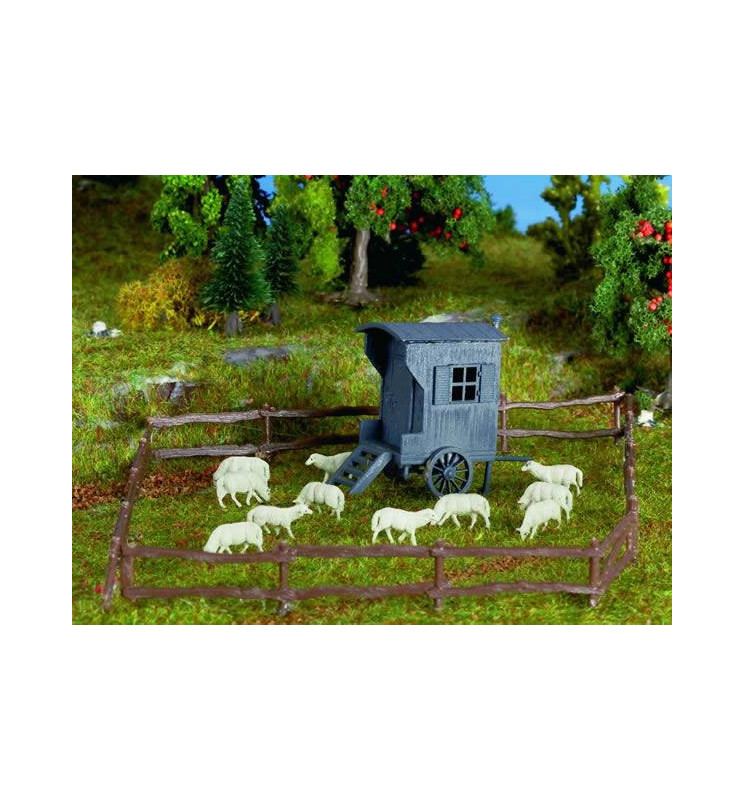 Vollmer 47717 - N Shepherds carriage with flock of sheep