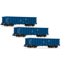 Fleischmann 828342 - Zestaw w wagonów odkrytych Eaos, PKP Cargo, skala N