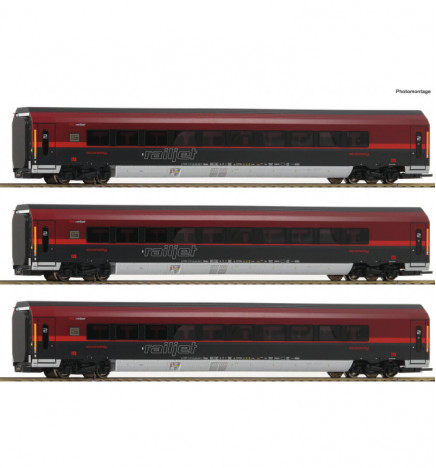 Roco 64192 - Zestaw wagonów Railjet ÖBB (3 elementy), DCC z dekoderem oświetlenia