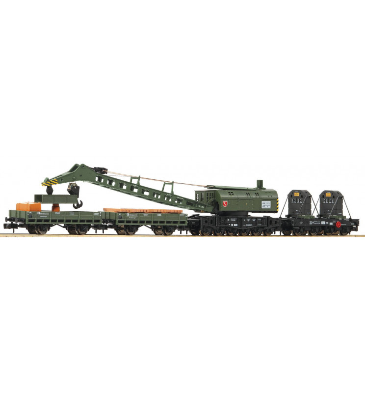 Fleischmann 859902 - 4 piece set crane train with steam crane wagon DB
