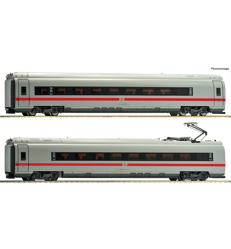 Roco 72045 - Zestaw 2 dodatkowych wagonów pociągu dużych prędkości ICE3 DBAG, DCC z oświetleniem wagonów