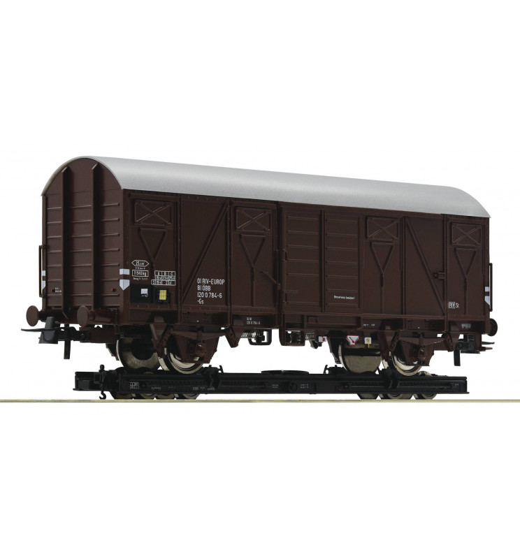 Roco 34575 - Wagon towarowy kryty ÖBB na platformie wąskotorowej