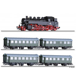 Tillig TT 01004 - Set „Passenger coach set 50er Jahre“ with steam locomotive class 86 and four passenger coaches, Ep. III -NEW-