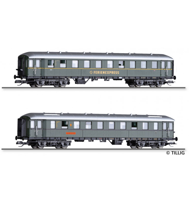 Tillig TT 01010 - Passenger coach set “DER-Ferienexpress 2” of the DB with two passenger coaches, Ep. III