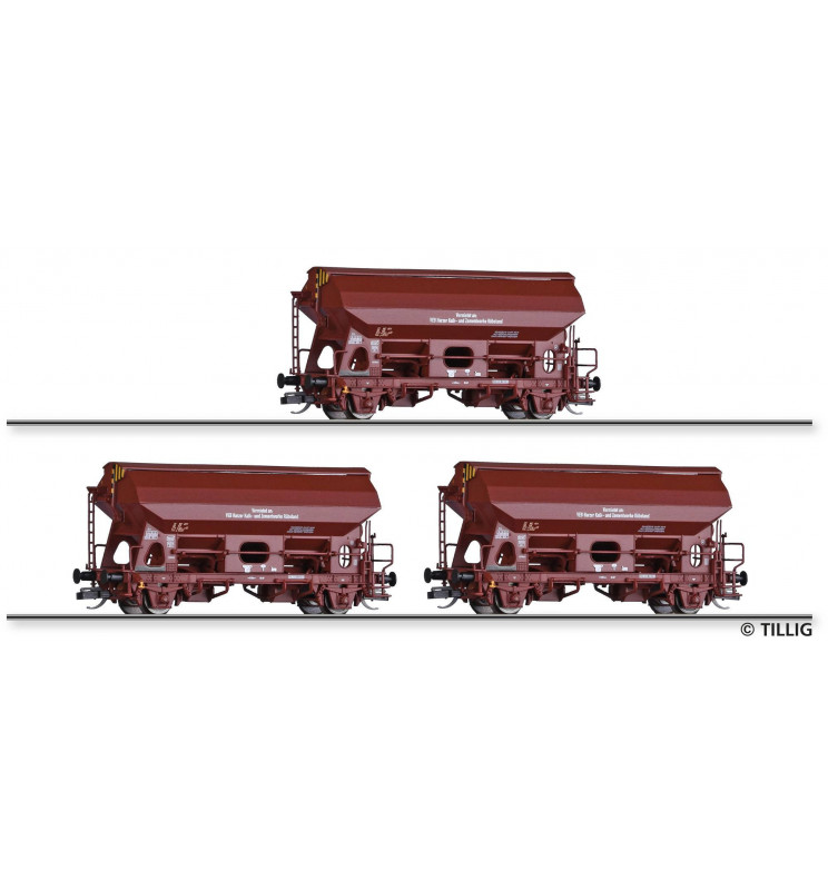 Tillig TT 01019 - Freight car set of the DR with three swing roof cars Tds-y 5735, wheathered, Ep. IV