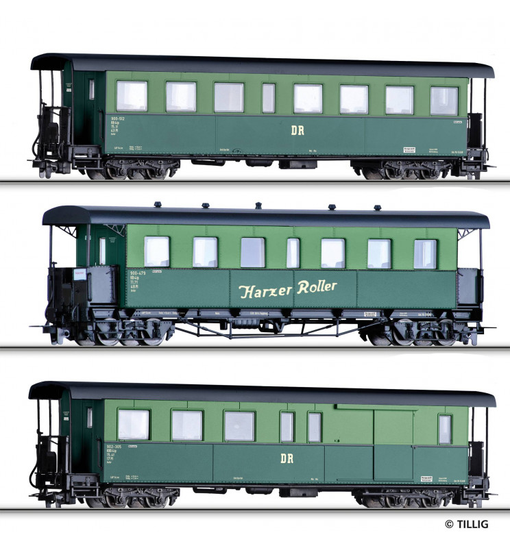 Tillig H0 01174 - Passener coach set “Harzer Roller” with two passenger coaches and one baggage car, Ep. IV -H0m-