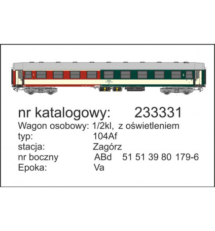 Robo 244321 - Wagon 2 kl 110Ab z miejscami do leżenia, St. Kraków, ep. Vc, WARS, z oświetleniem