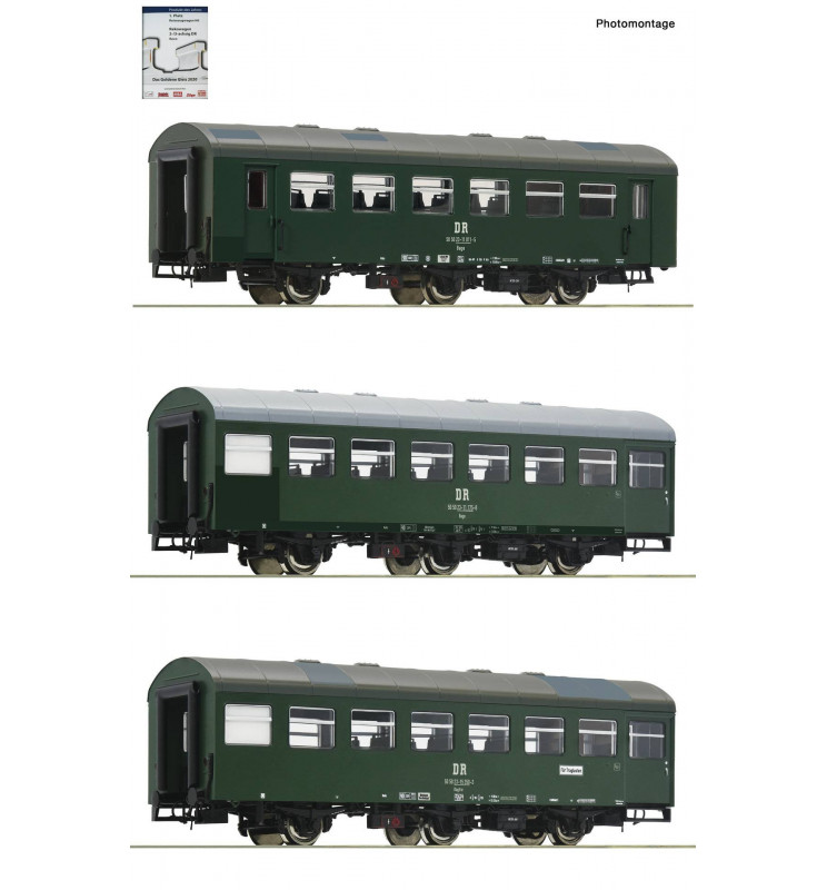 Roco 74070 - Zestaw 3 wagonów pasażerskich Rekowagen (set 1) DR, ep. IV