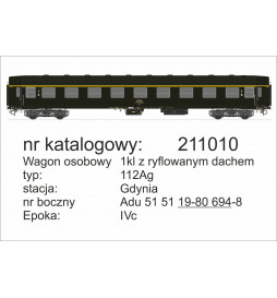 Robo 211100 - Wagon osobowy 1 klasy z ryflowanym dachem 112Ag , St. Wrocław, ep. Vc
