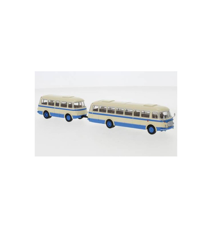 Brekina 58265 - Autobus  Jelcz 043 Ogórek z przyczepą P-01 beżowo-niebieski, 1964 rok