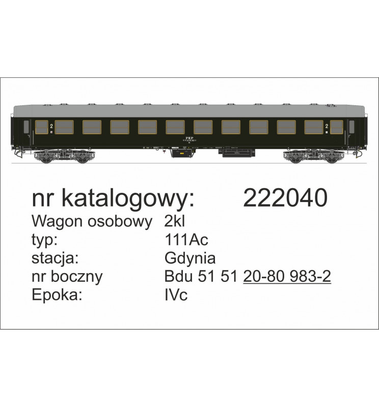 Robo 222041 - Wagon osobowy 2kl 111Ac, St. Gdynia, ep. IVc  z oświetleniem wnętrza