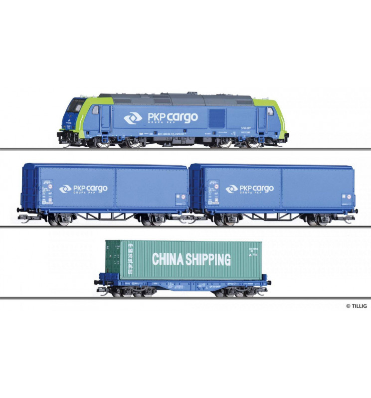 Tillig T01400  - Analogowy zestaw startowy pociąg towarowy Traxx PKP Cargo oraz 3 wagony towarowe, PKP ep.VI, skala TT