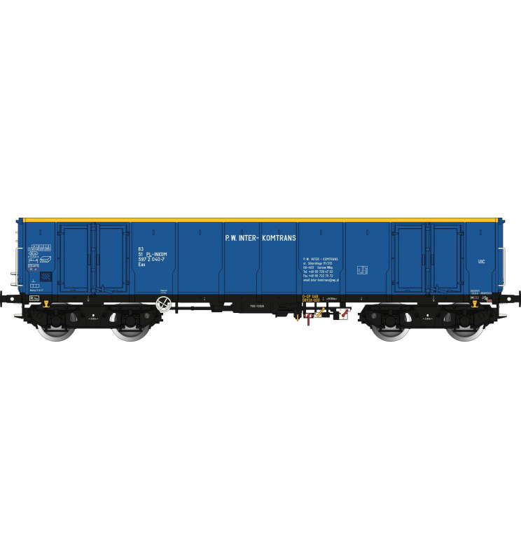 Albert Modell 597010 - Wagon towarowy odkryty / węglarka Eas, P.W INTER-KOMTRANS, niebieski, epoka VI