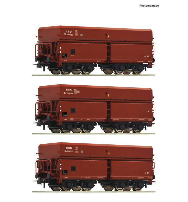 Roco 77023 - Zestaw 3 wagonów samowyładowczych, CSD, epoka III