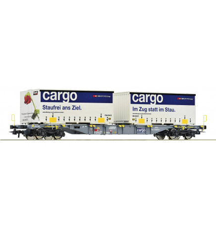 Roco 77341 - Wagon platforma kontenerowa + kontenery SBB Cargo, ep. VI
