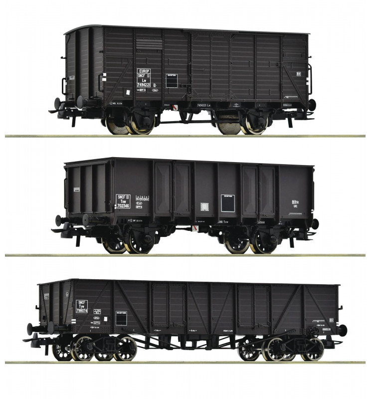Roco 76004 - Zestaw 3 wagonów towarowych, SNCF, epoka III