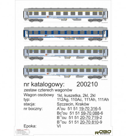 Robo 200211 - Zestaw 4 wagonów TLK Mazury rel. Kraków Płaszów - Olsztyn Główny, epoka VI z oświetleniem