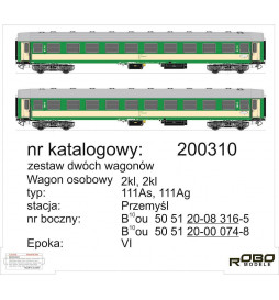 Robo 200311 - Zestaw 2 wagonów 2klasy do pociągu TLK Przemyślanin, epoka VI, z oświetleniem wnętrza