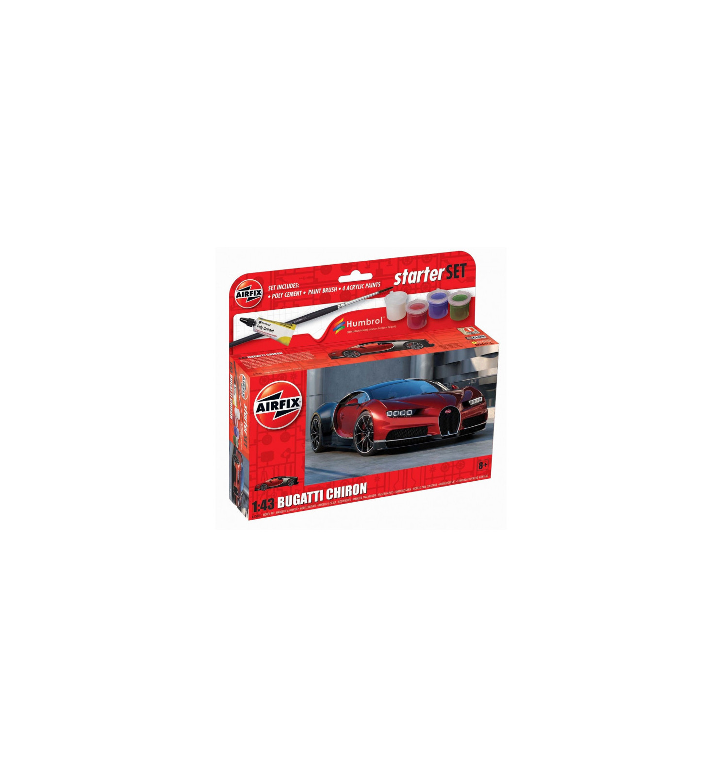 Airfix 55005 - Zestaw startowy: Samochód Bugatti Chiron, do sklejania,skala 1:43
