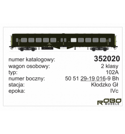 Robo 352020 - Wagon osobowy 2 klasy 102A , St. Kłodzko Gł, epoka IVc