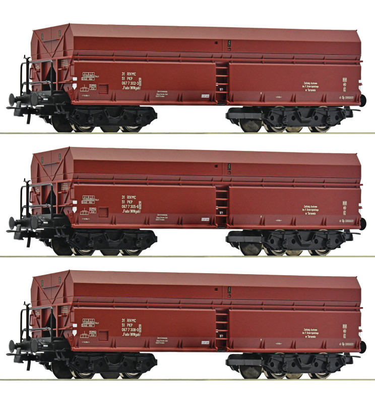 Roco 6600044 - Zestaw 3 wagonów samowyładowczych Fals, PKP, epoka IV
